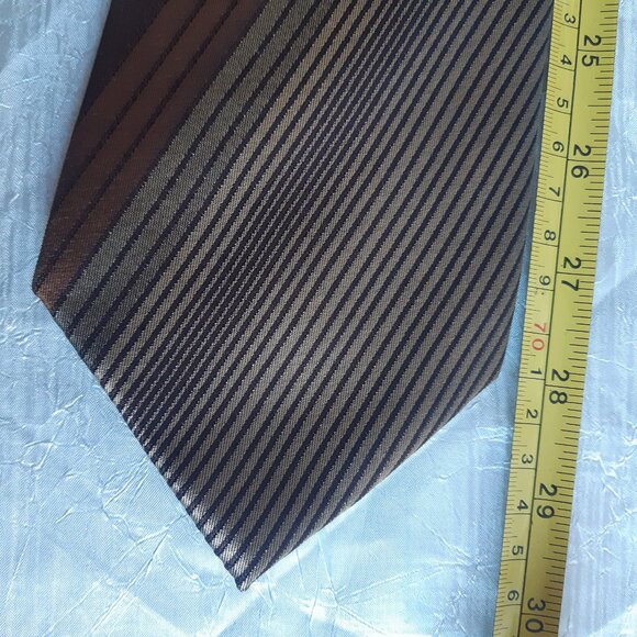 Vintage Pierre Cardin Tie 4" Silk Diagonal Stripe, Browns & Tan/Gold - Picture 8 of 10